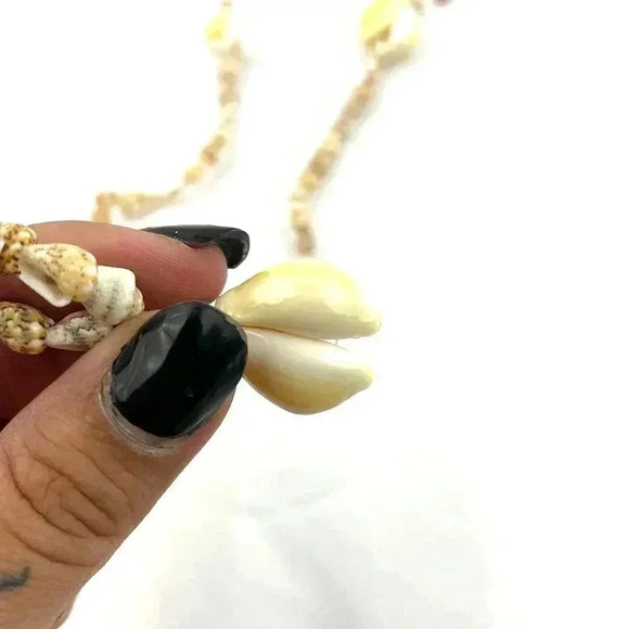 Cowrie Shells Natural Seashells Beaded Long Necklace Handmade 36" - Picture 4 of 10